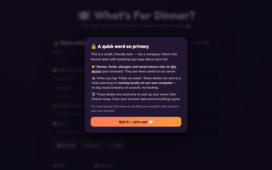 Dinner Helper privacy notice