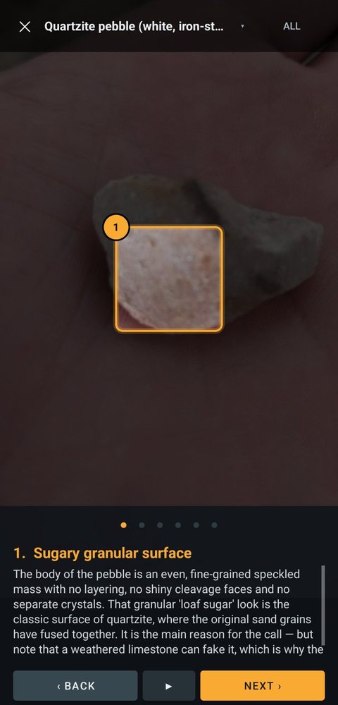 RockID tour zoomed on feature 1, sugary granular surface