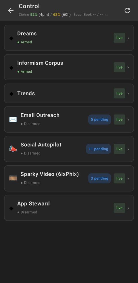 Sparky Control screen: autopilot modules